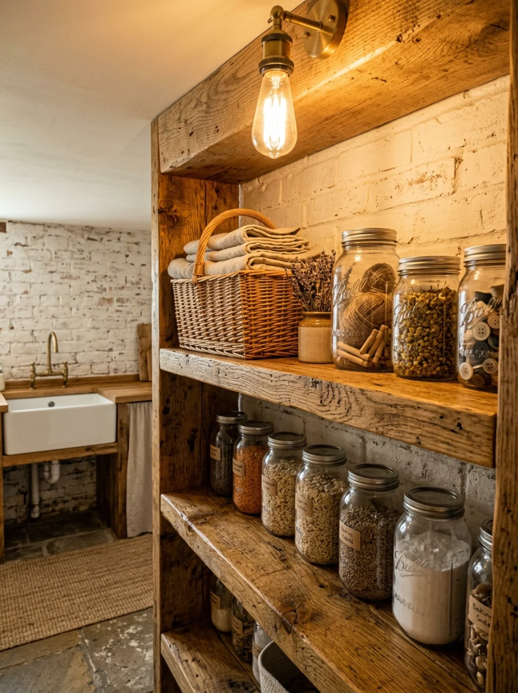 Farmhouse Shelving Brings Warmth to an Otherwise Cold Utility Room