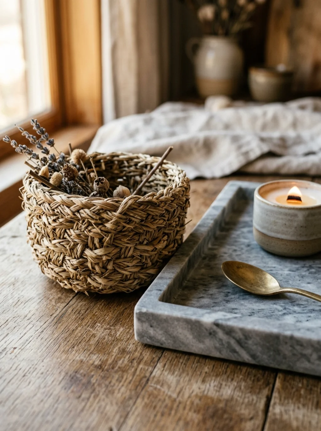 Woven Textures Bring Warmth to Cold Marble and Glass Surfaces