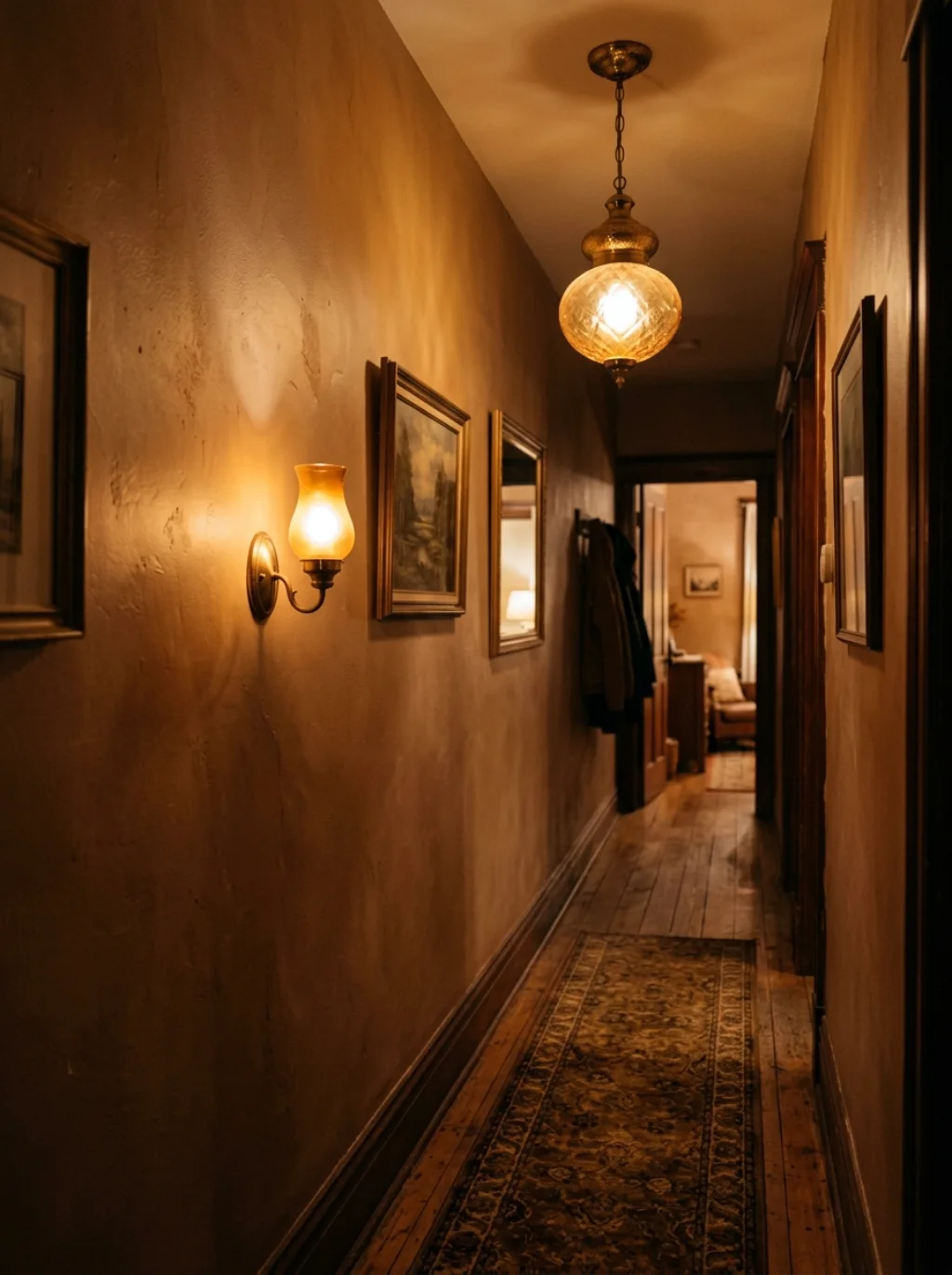 Layered Lighting Makes A Narrow Entry Feel Warm And Welcoming