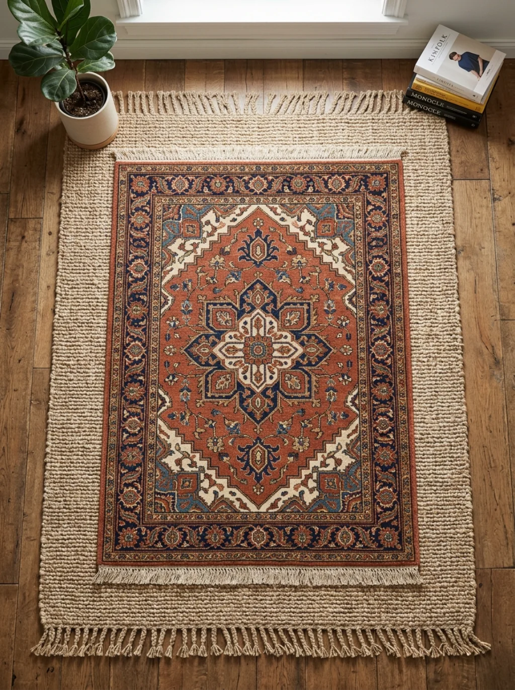 The Rug Layering Trick That Grounds an Otherwise Busy Room