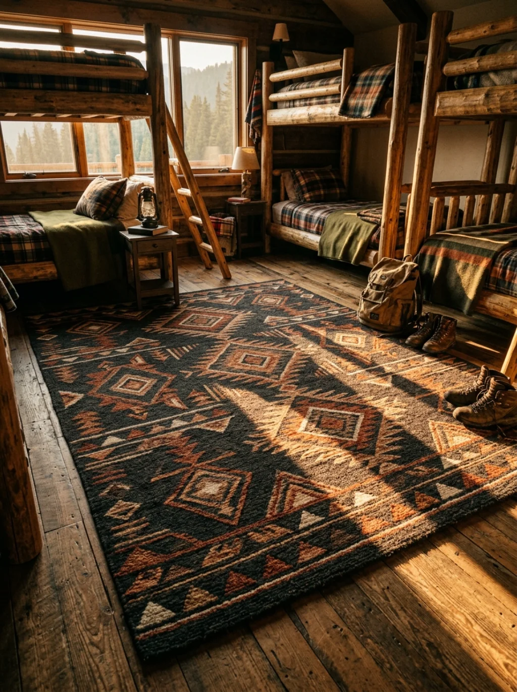 Rugged Rugs Anchor a Bunk Room With Real Character
