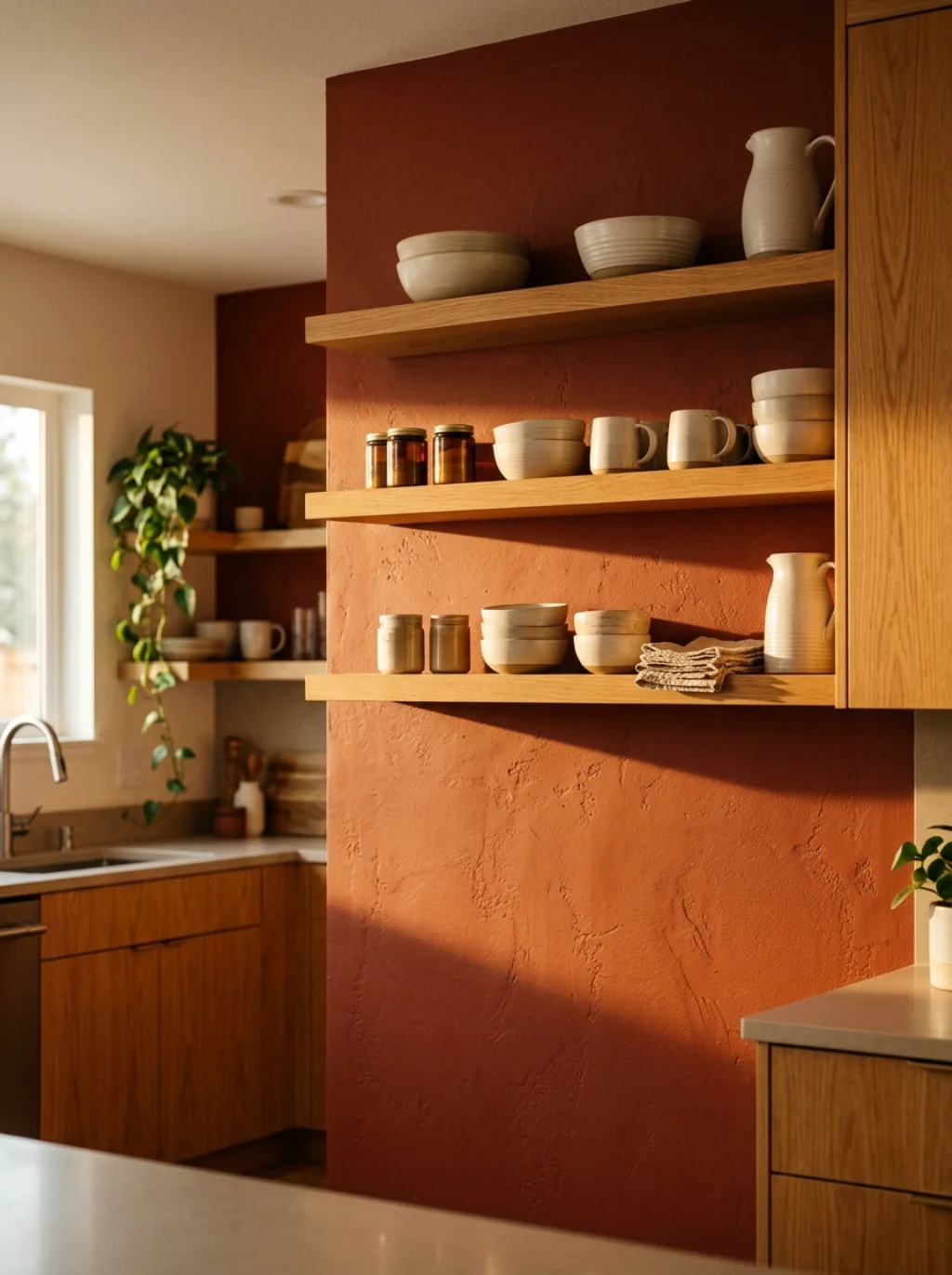 Accent Walls Give Golden Oak Kitchens Unexpected Personality
