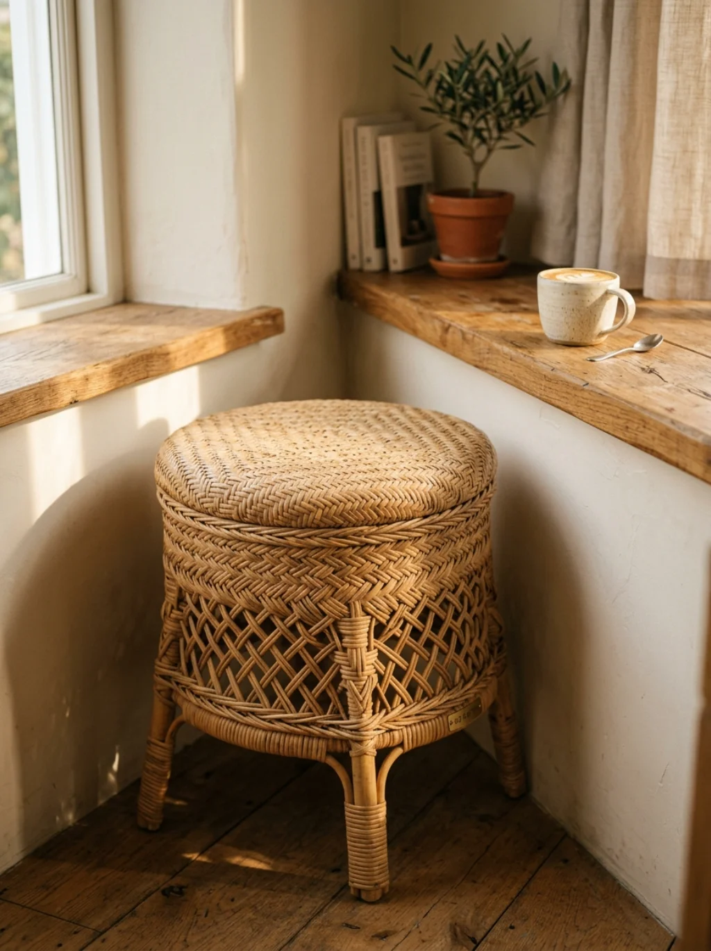 Rattan Stools Bring Unexpected Softness Into A Hard Angled Space