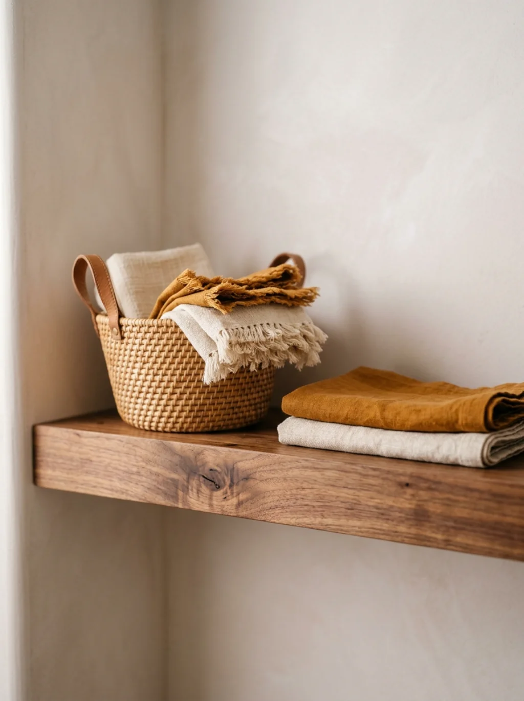Floating Wood Shelves Turn a Cramped Laundry Nook Into a Boutique Corner