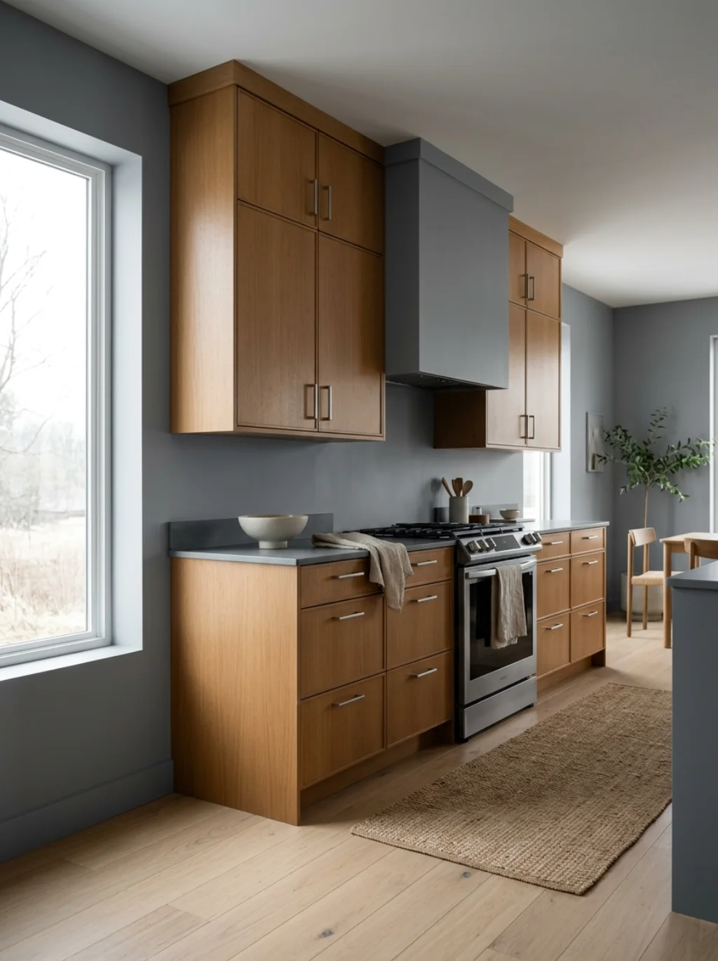 Gray Walls Turn Ordinary Oak Kitchens Into Quiet Showstoppers