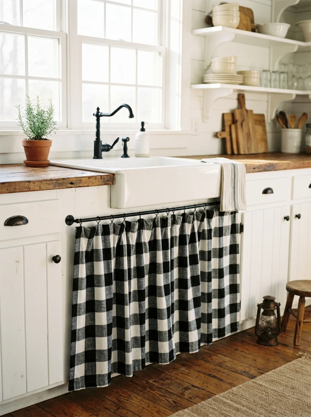 Farmhouse Curtains That Turn Plain Cabinets Into Statement Pieces