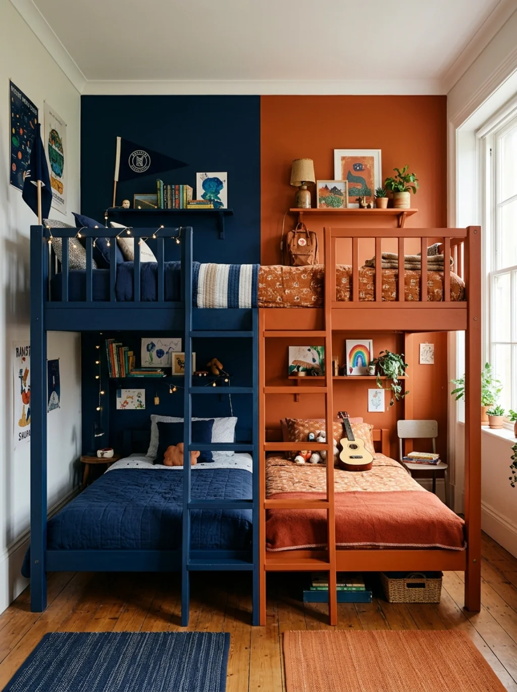 Bold Color Schemes Give Each Boy His Own Visual Corner