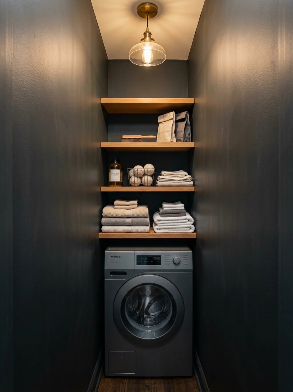A Tiny Closet Laundry Setup Still Has Room for Smart Vertical Shelving