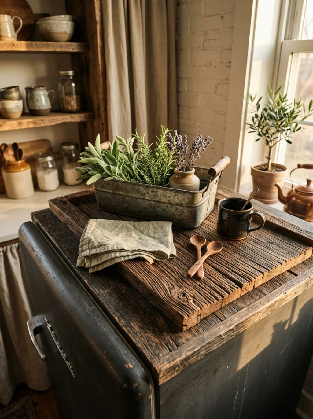 Farmhouse Touches That Warm Up an Otherwise Sterile Kitchen Corner