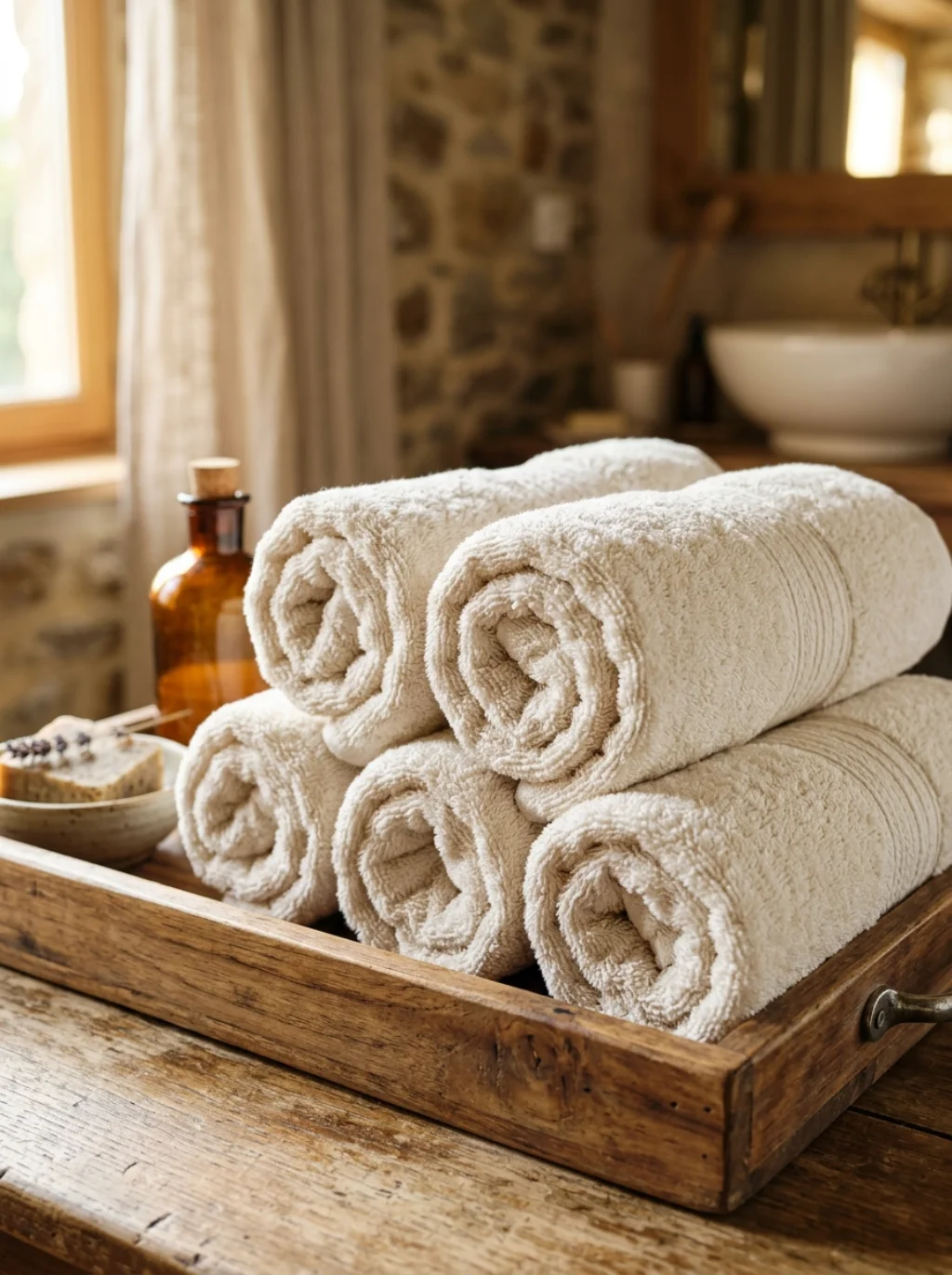 Rolled Towels Turn Practical Storage Into Pure Visual Comfort
