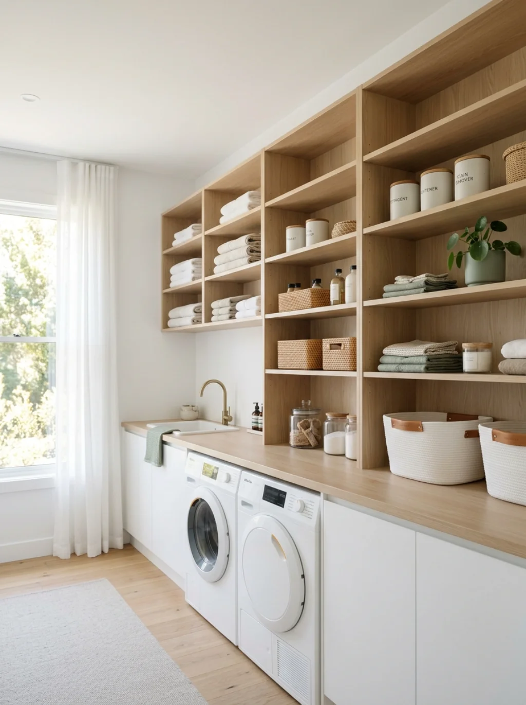 Open Shelving Beats Cabinets When Laundry Rooms Feel Too Closed In